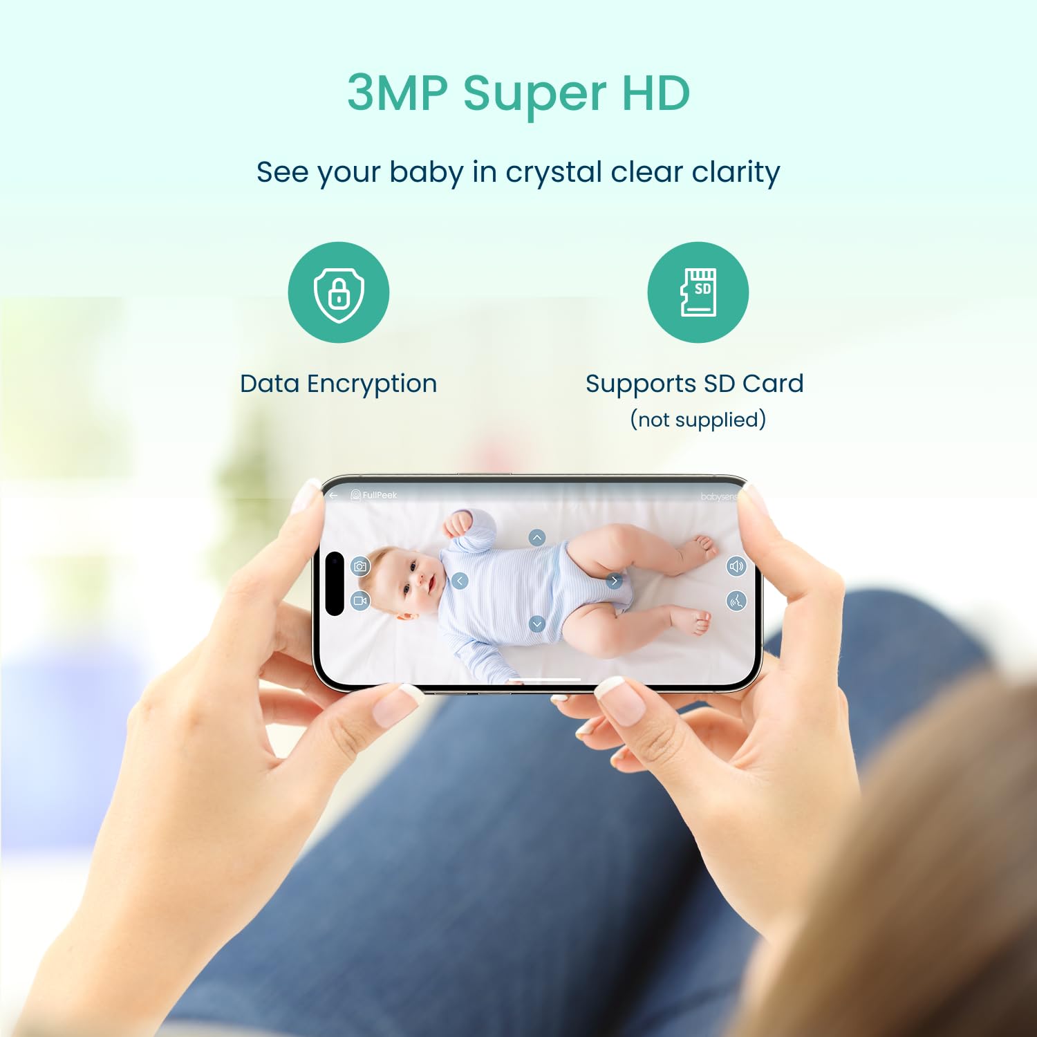 Babysense FullPeek detects motion and sound for real-time alerts on your device.