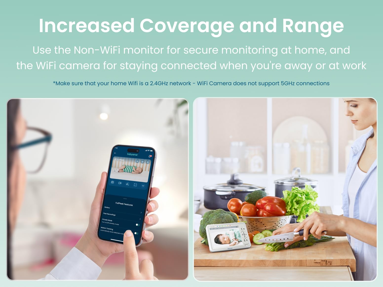 Babysense FullPeek WiFi camera app view enables remote baby monitoring.
