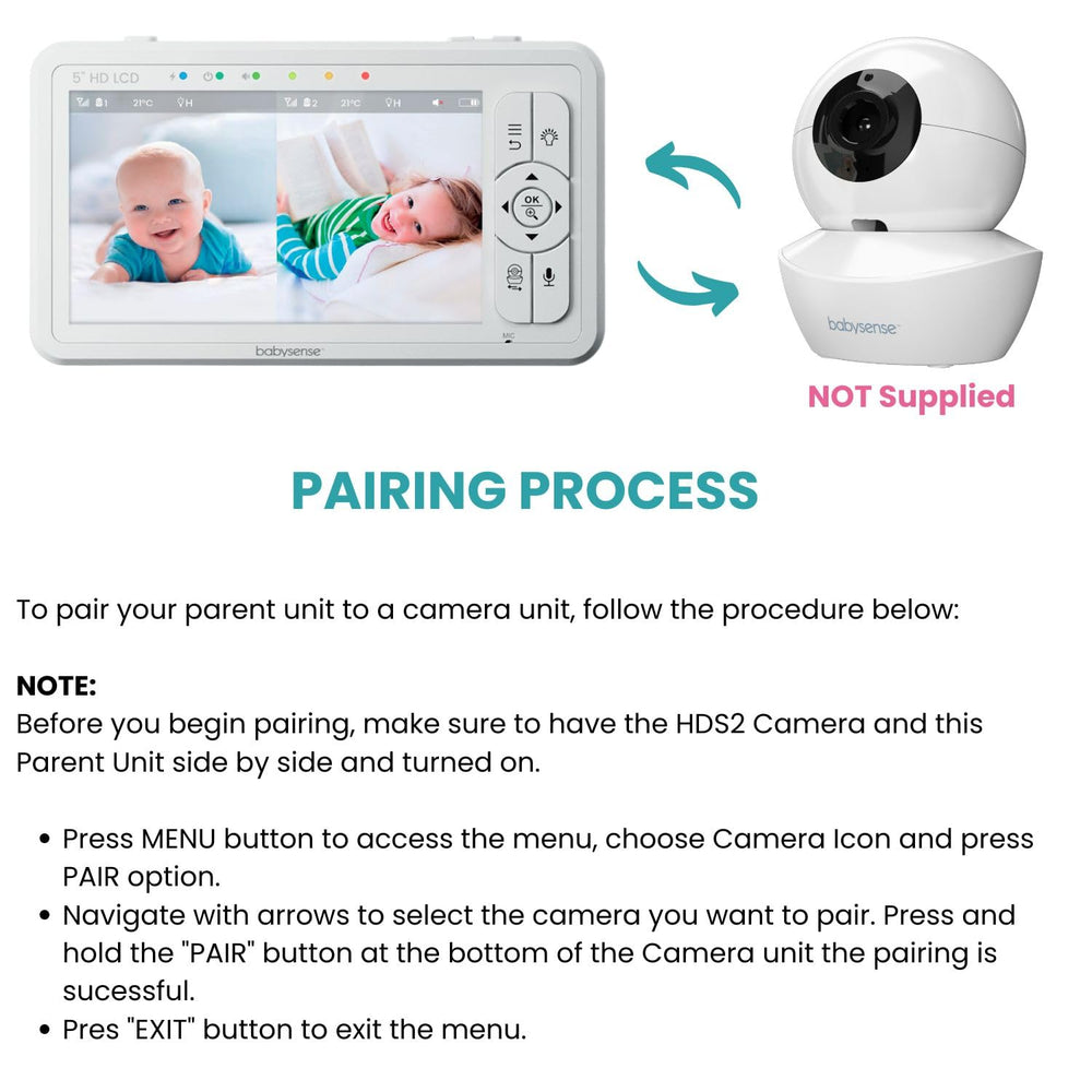 Babysense HDS2 remote pan-tilt camera follows movement from the parent unit