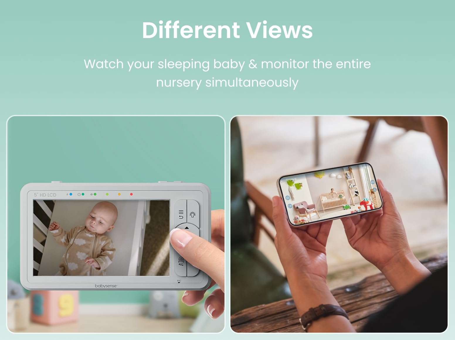 Babysense HDS2 night vision in nursery for dim-hour clarity.