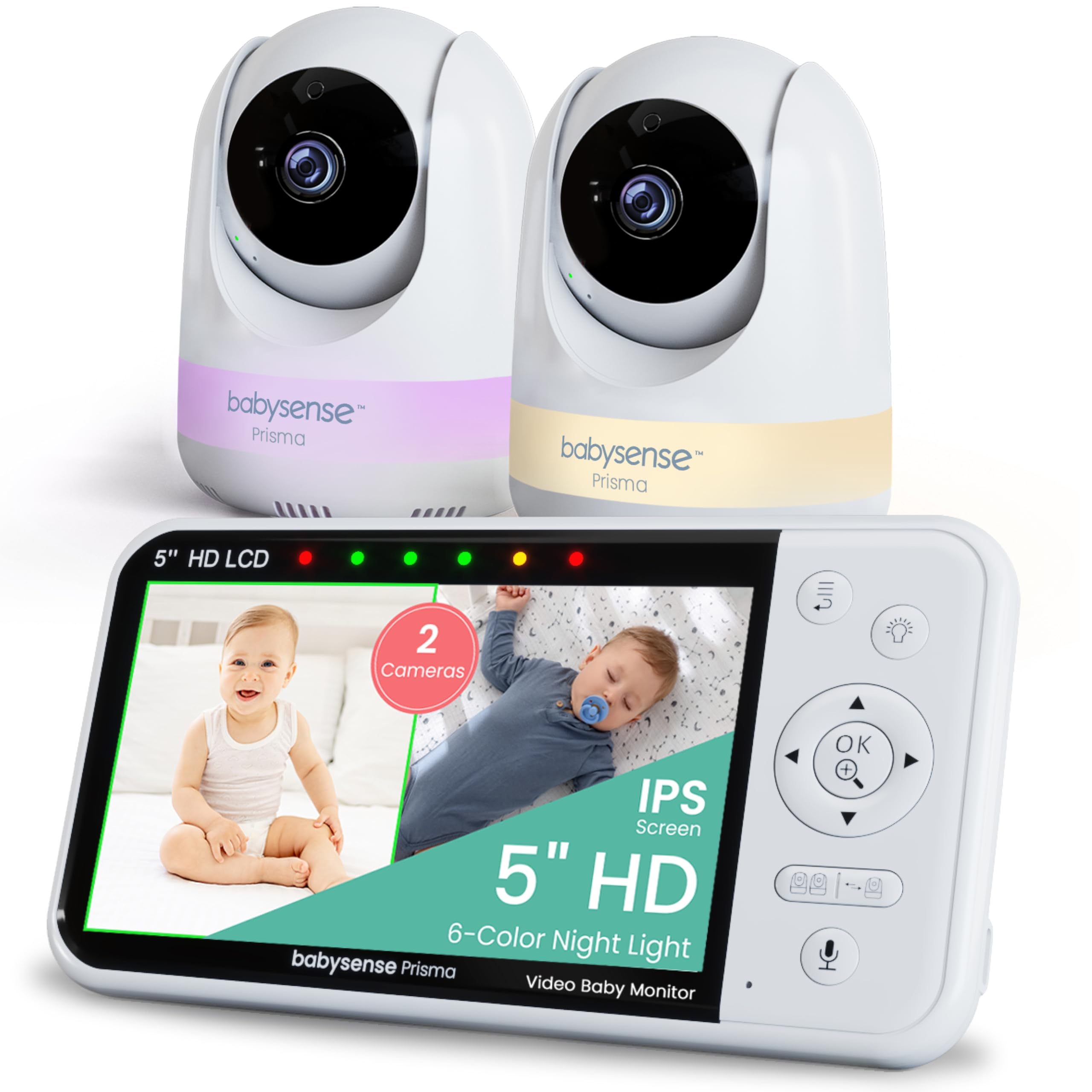 Babysense Prisma monitor front view with a crisp 5 inch display for quick baby checks