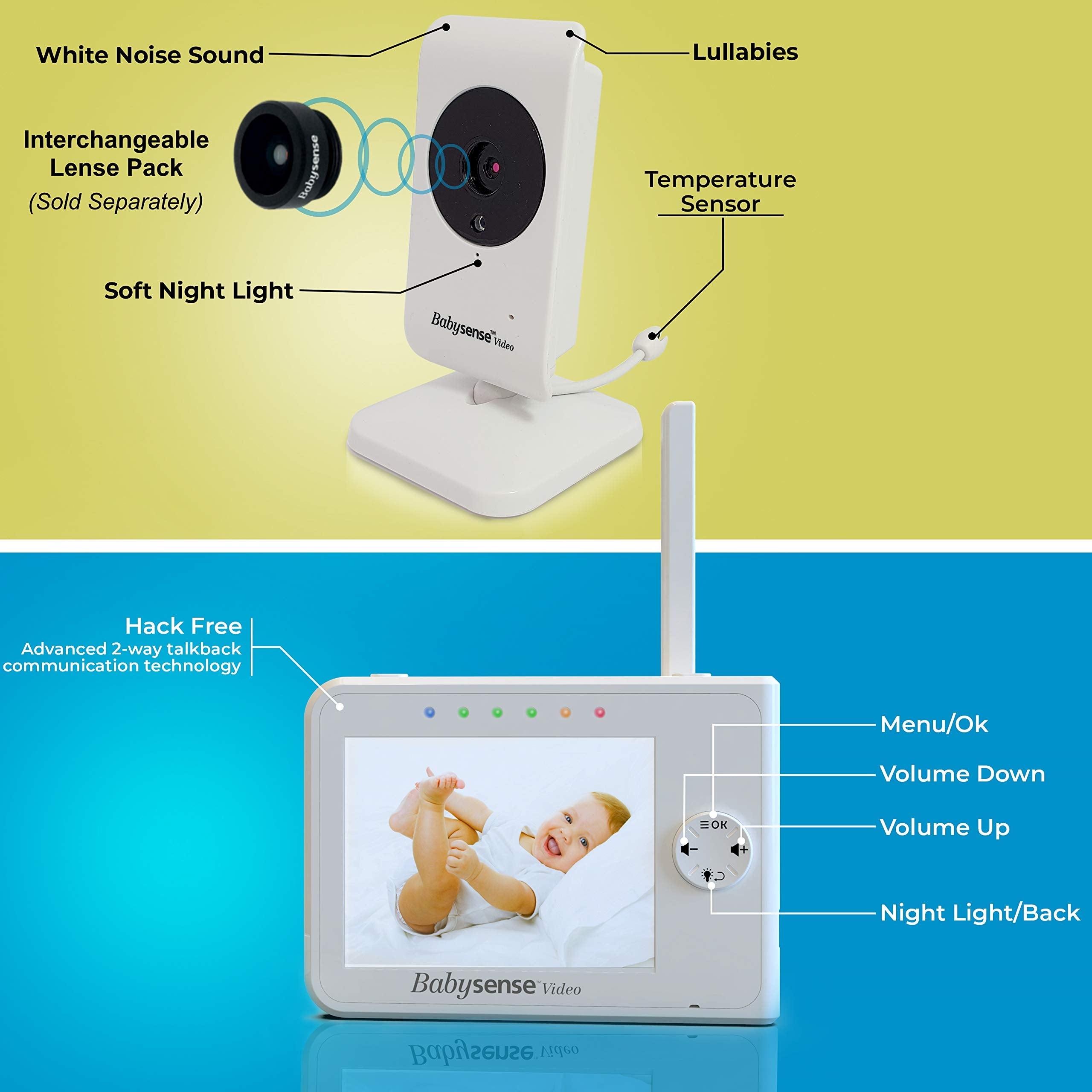 Babysense two-way audio enables calm parent-baby communication.