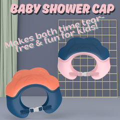Baby Shower Cap 360-brim waterproof shield blocks water from eyes during splashes.
