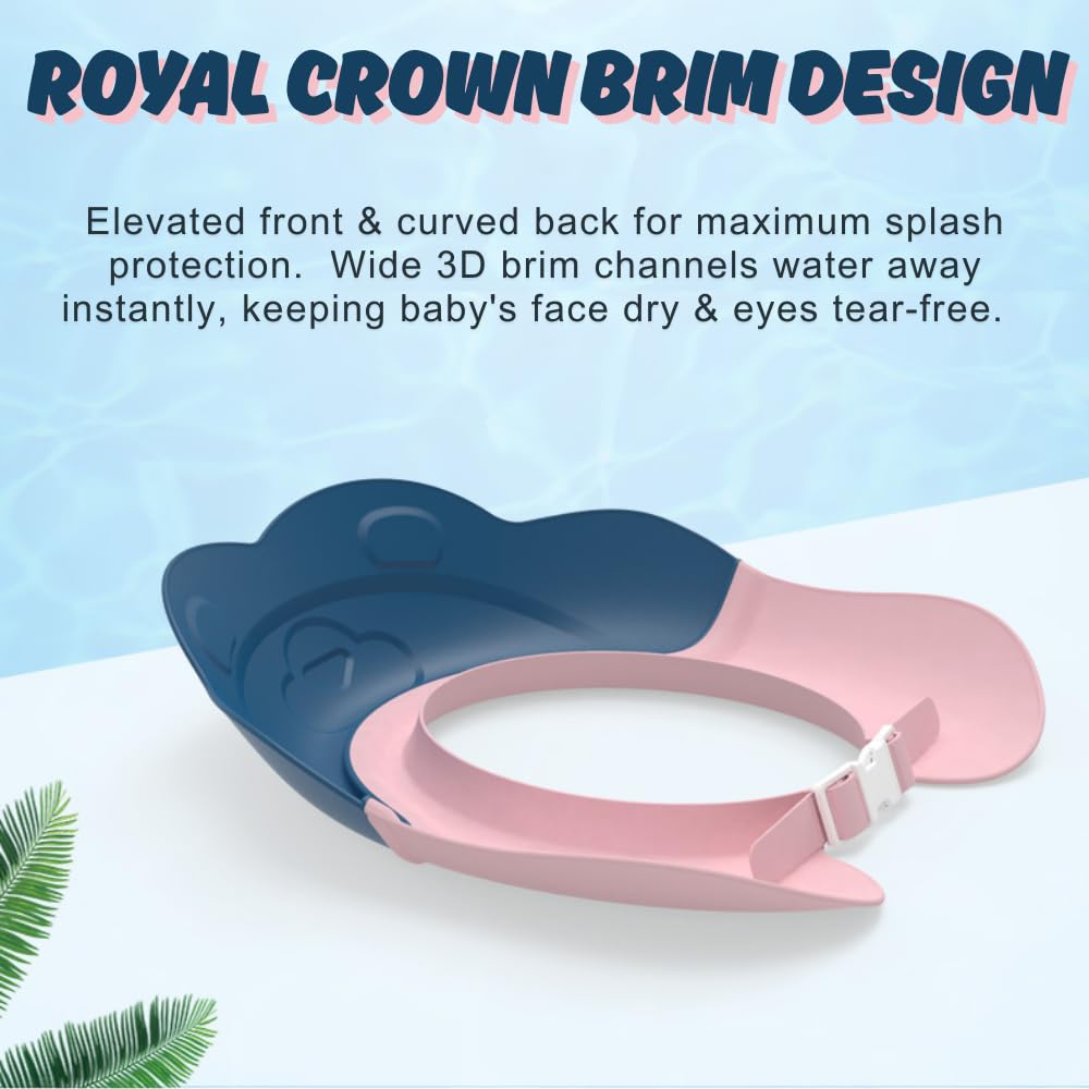 Baby Shower Cap blue animal design secures snug fit for toddlers.