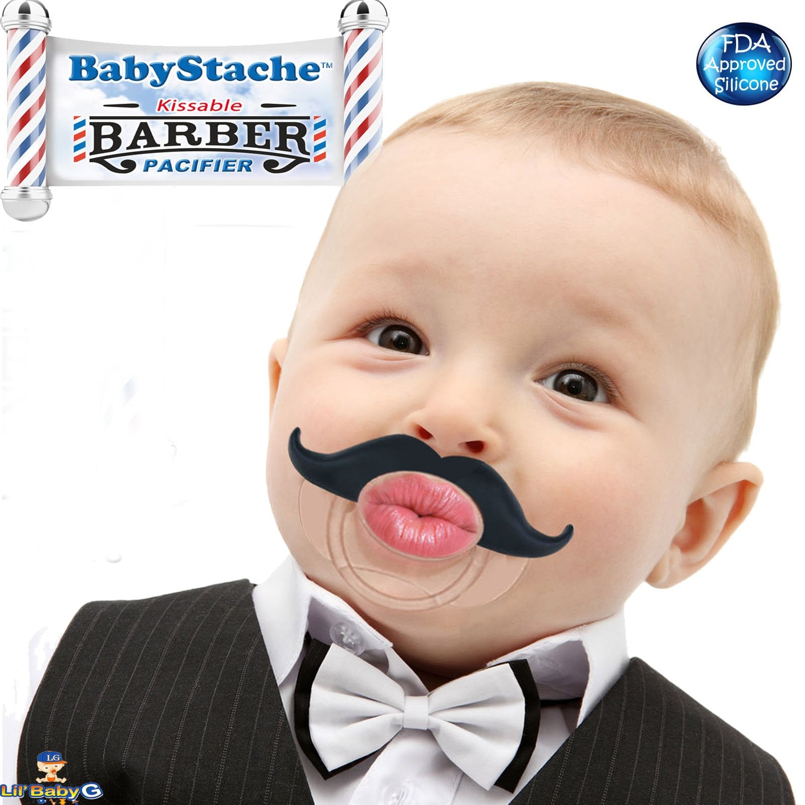BabyStache barber-black mustache pacifier for cute, soothing moments.