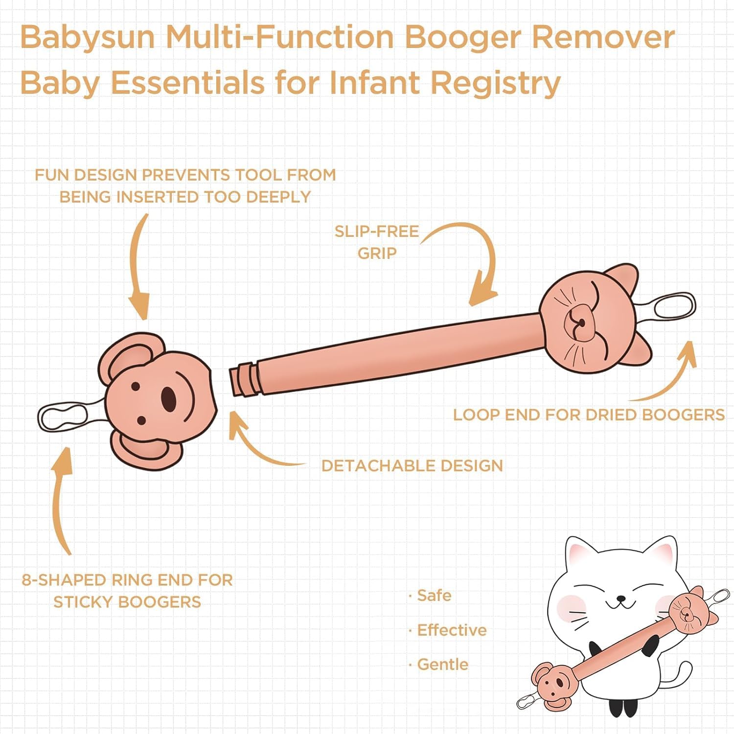Babysun ear cleaner soft silicone end provides gentle contact during cleaning