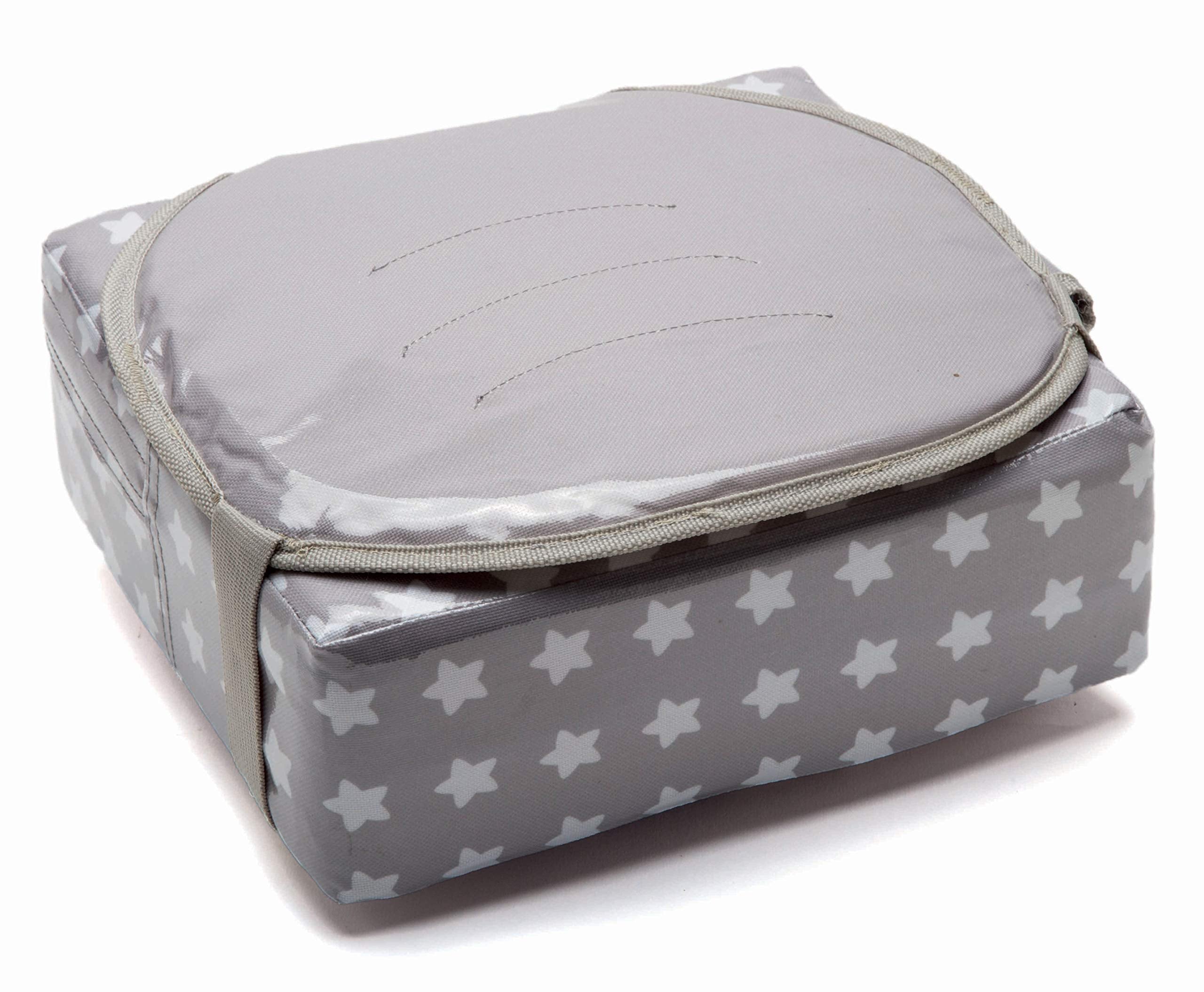 BabyToLove Easy Up booster seat with secure 3‑point harness.