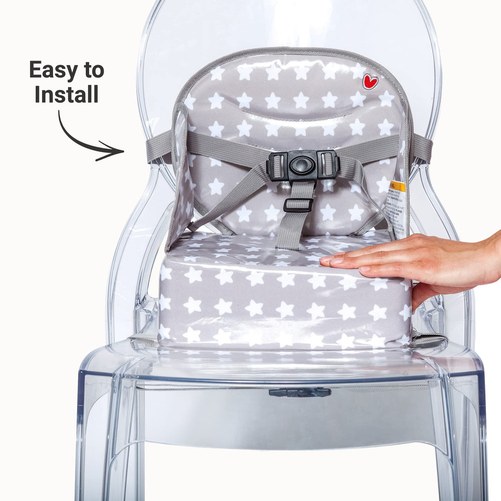 BabyToLove Easy Up booster seat featuring white stars design for kids.