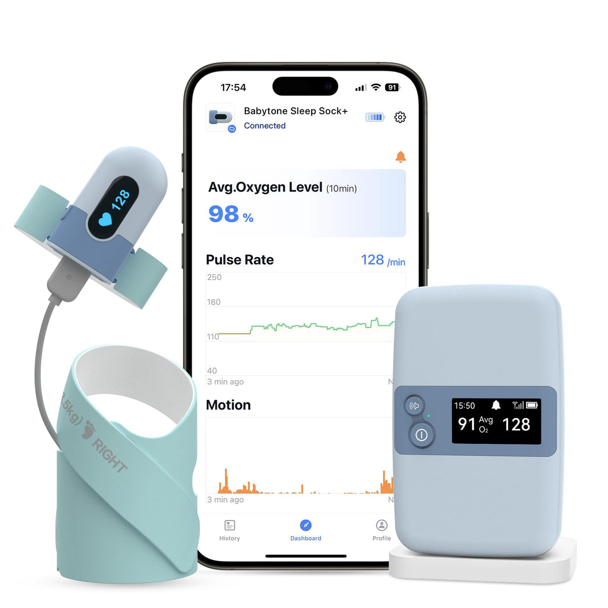 Babytone sleep monitor base station on nightstand with clear real-time alerts.