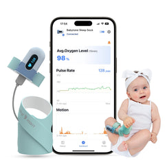 Babytone sleep sock on baby foot enables gentle overnight monitoring for peace of mind.