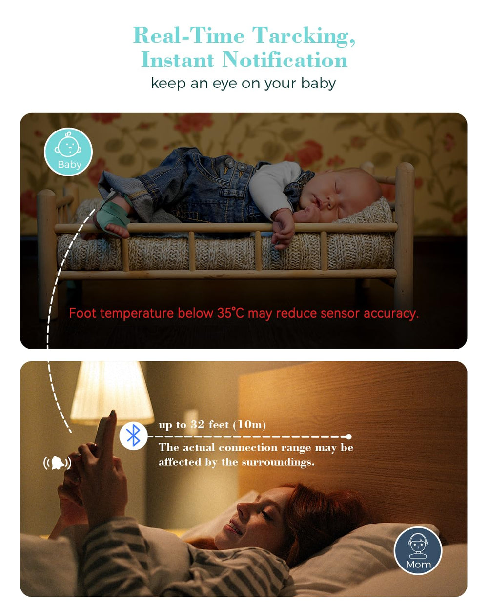 Babytone ViHealth app dashboard displays sleep data and movement insights for easy review.