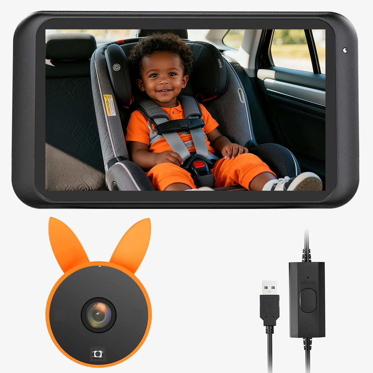 Babyvue BV2 camera mounted on headrest for clear rear visibility on the road, safer nighttime driving