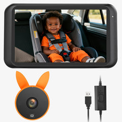 Babyvue BV2 camera mounted on headrest for clear rear visibility on the road, safer nighttime driving