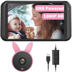 Babyvue BV2 camera setup on headrest for quick installation on the go.