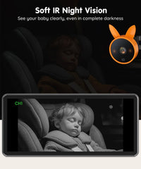 Babyvue BV3 Pro infrared night vision for low-light backseat monitoring.