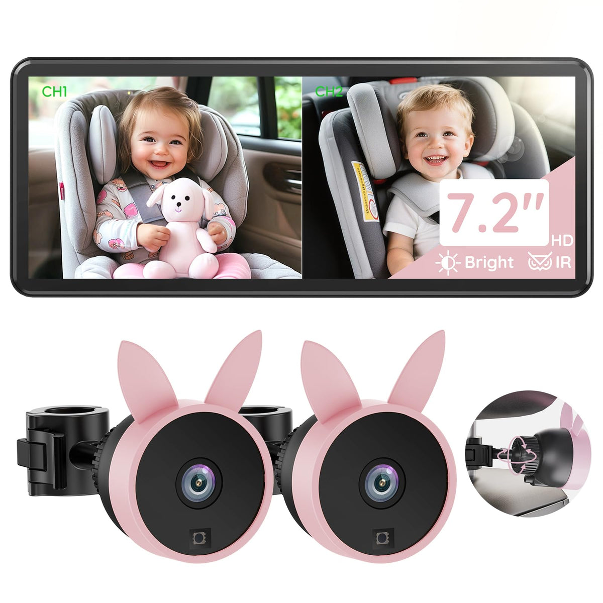 Babyvue BV3PRO dual-camera split-screen view for two kids.