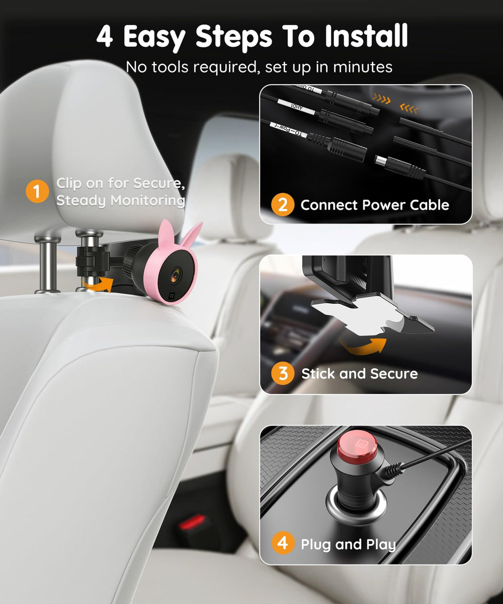 Babyvue BV3PRO strong car mount keeps the camera steady.