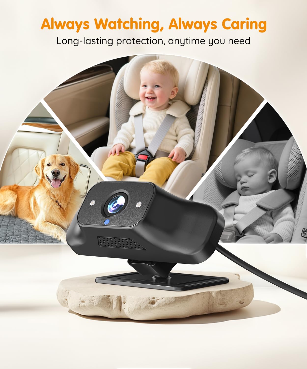 The Babyvue BV5 49ft range supports steady backseat monitoring on long trips.