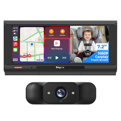 Babyvue BV7 7.2-inch display showing live baby feed alongside navigation for safer trips.