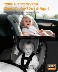 Babyvue 1080P crystal view monitor delivers sharp day and night visibility for the backseat.