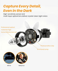 Babyvue infrared night vision supports clear viewing in low light conditions.