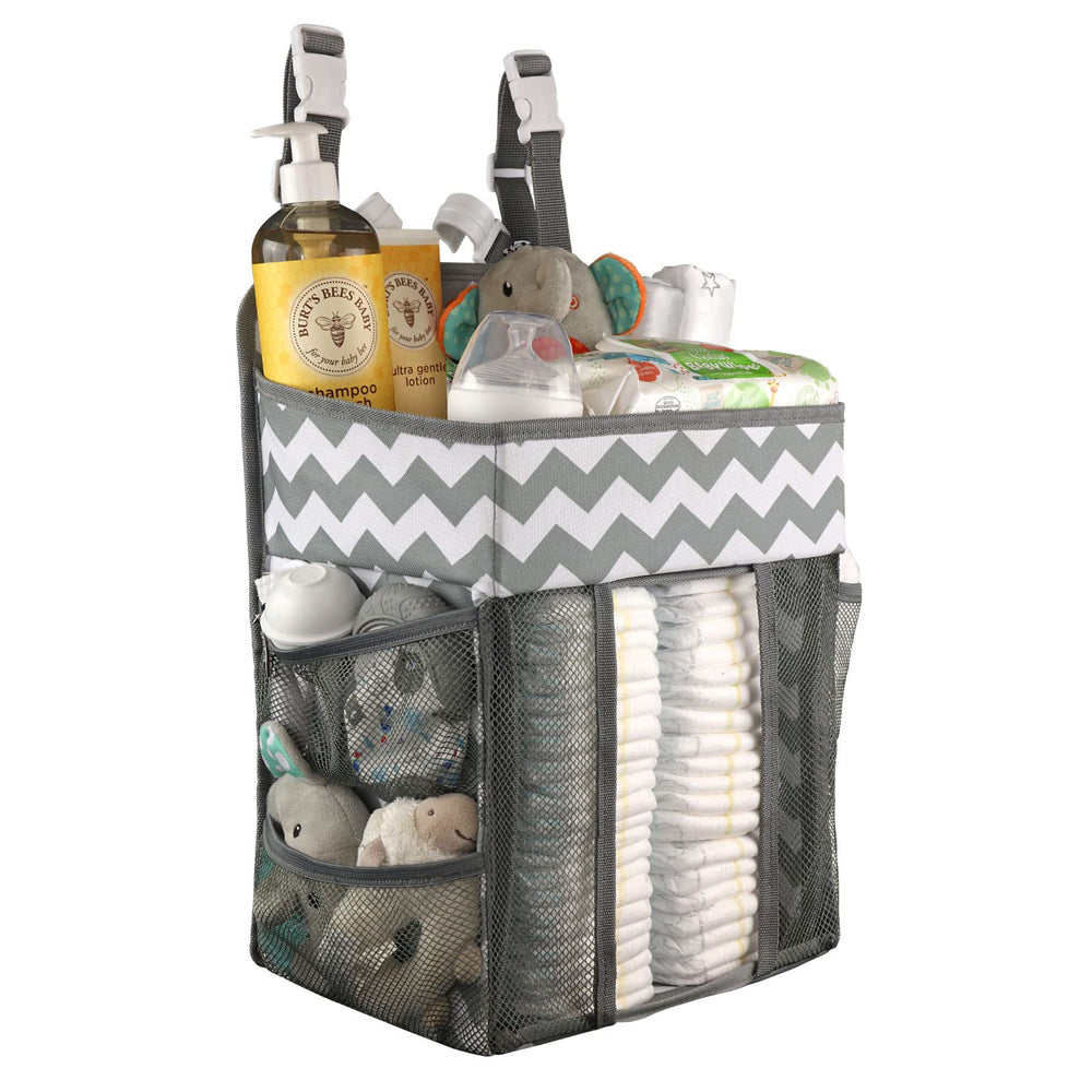 Babywards hanging diaper caddy main compartment keeps essentials within reach during diaper changes