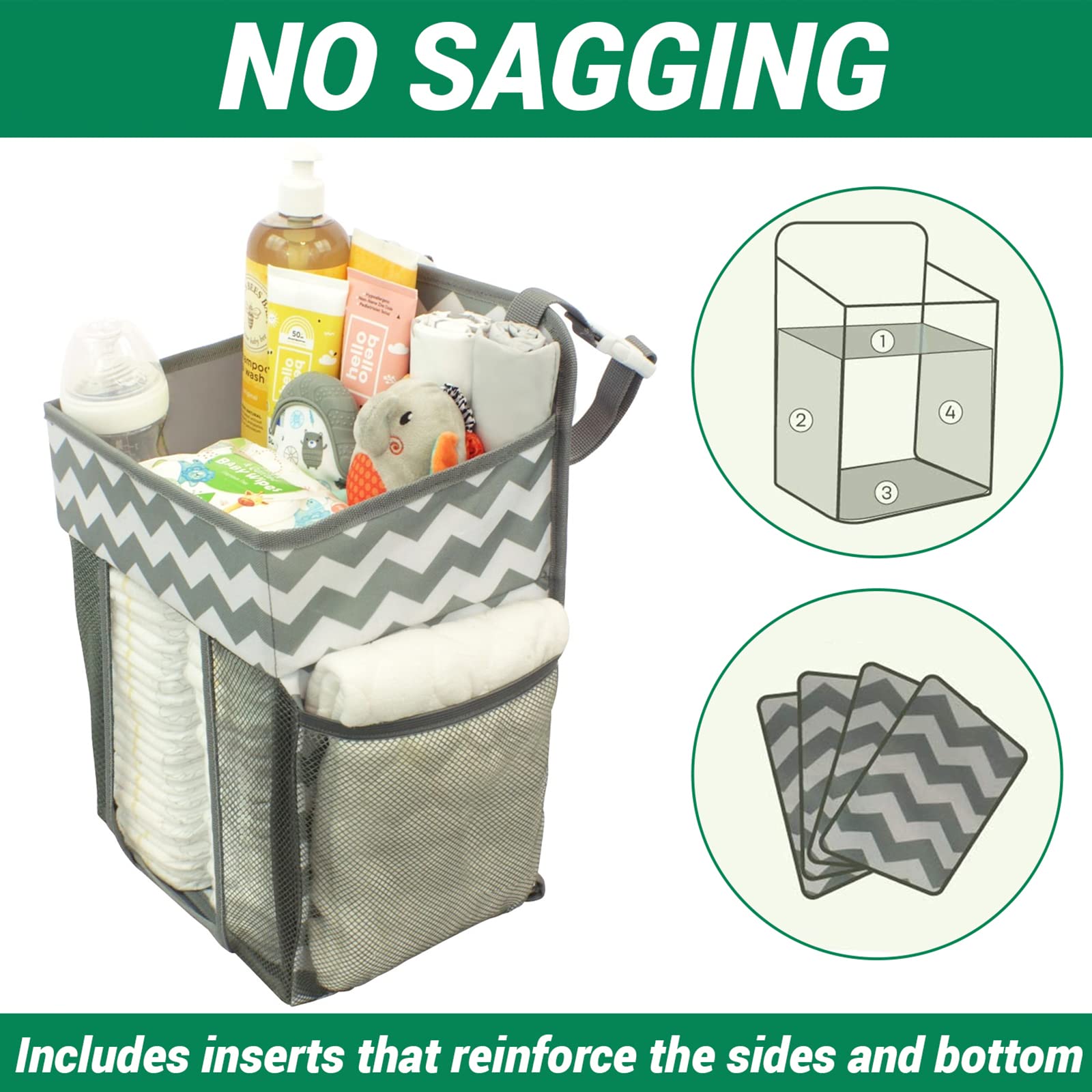 Babywards hanging diaper caddy no sag design remains sturdy when loaded