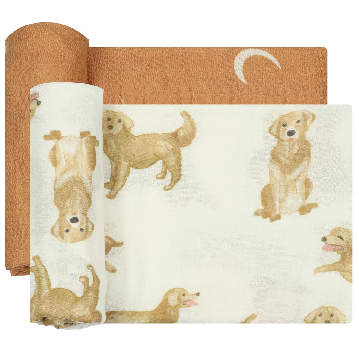 BabyWhale swaddle blanket Labrador Moon pattern close-up, silky-soft fabric for newborn comfort