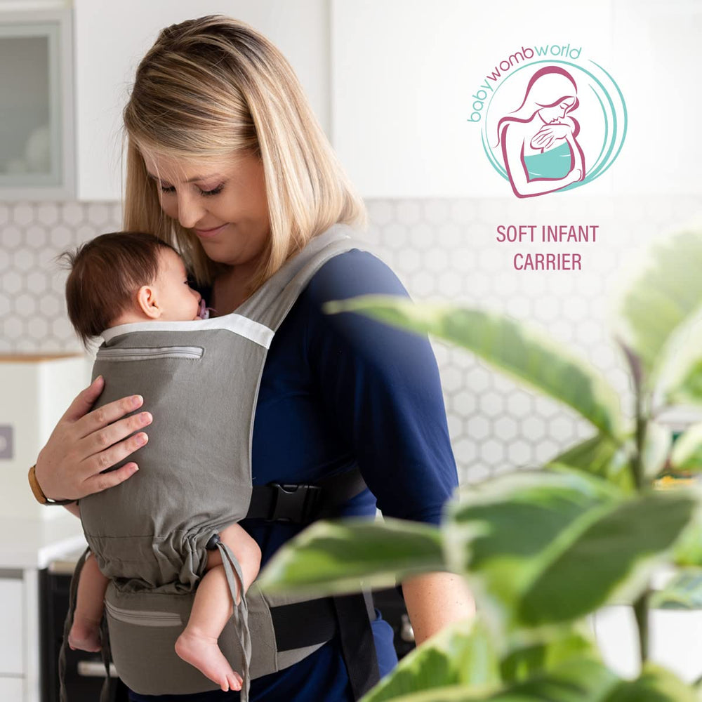 BabyWombWorld soft infant carrier newborn-infant fit demonstrates snugness and gentle support