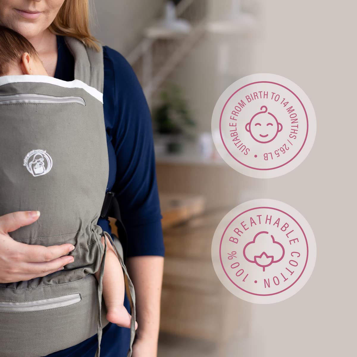 BabyWombWorld soft infant carrier shoulder-straps close-up emphasizes cushioned comfort