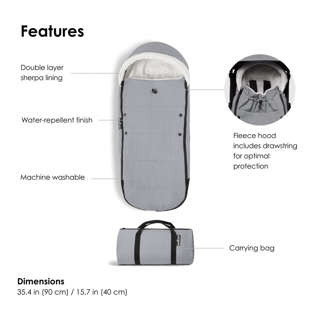 Carrying bag included with Babyzen YOYO Footmuff Stone for compact on-the-go storage.