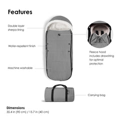 Babyzen YOYO footmuff opens from below for anti-dirt protection during adventures.