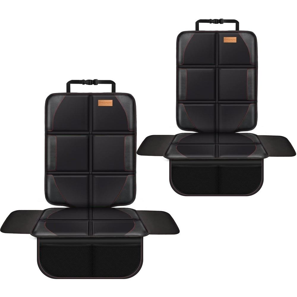 Bacgnyer car seat protector front view with thick padding protecting leather seats.