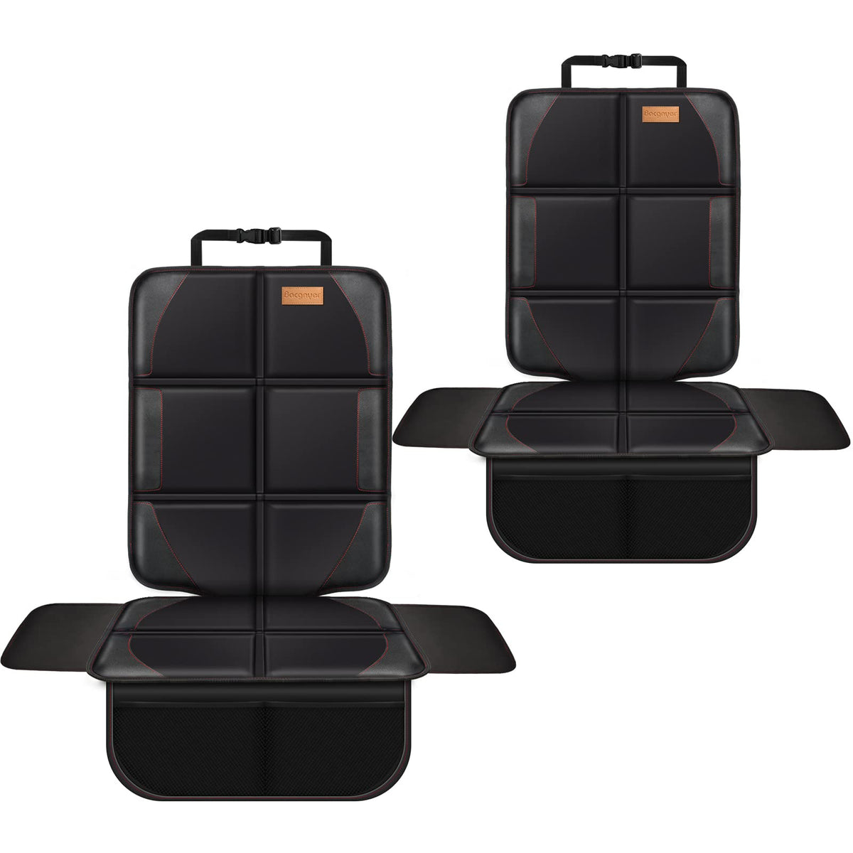 Bacgnyer car seat protector front view with thick padding protecting leather seats.