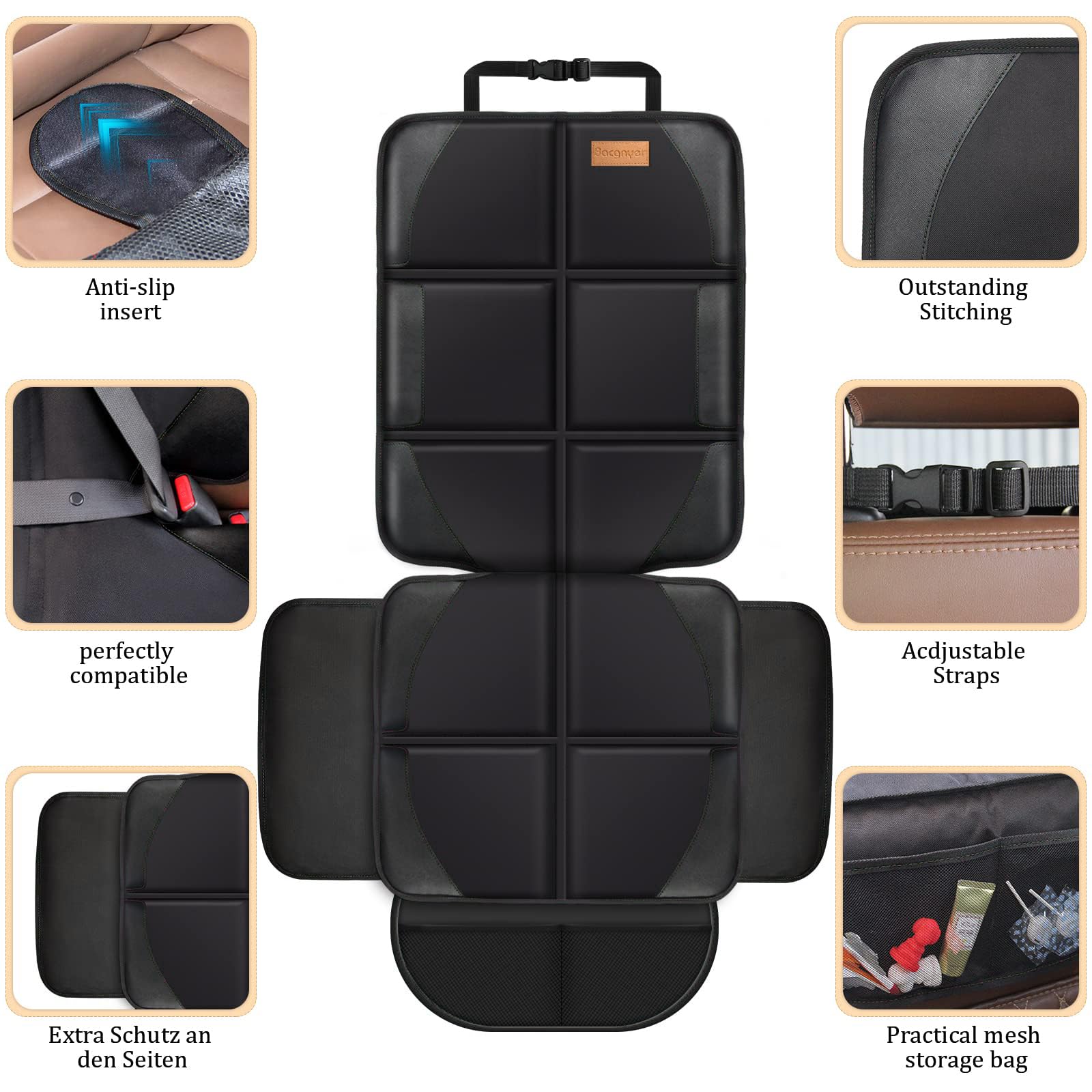Bacgnyer side pads provide extended coverage for front and rear seats