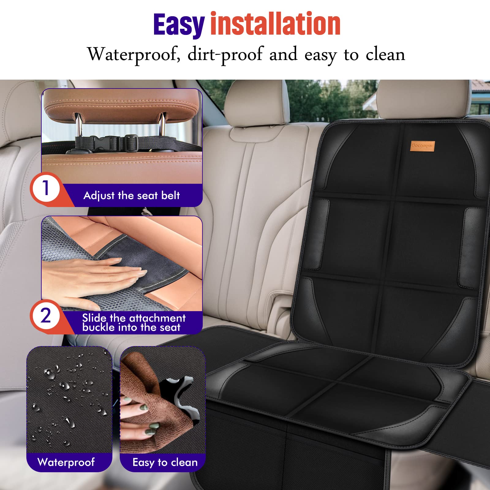 Bacgnyer car seat protector storage pocket helps keep toys organized.