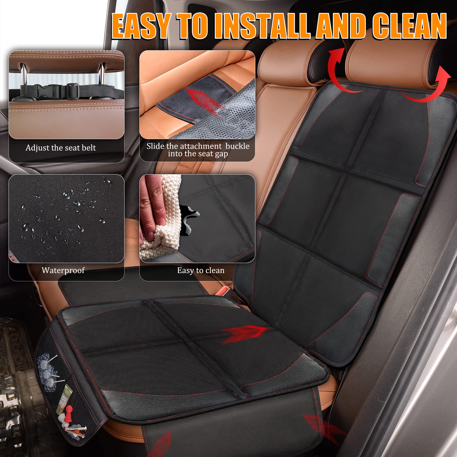 Bacgnyer car seat protector storage pocket for toys or snacks.