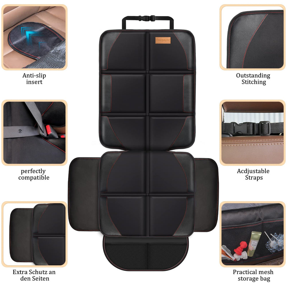 Bacgnyer seat protector side pads extend coverage and grip.