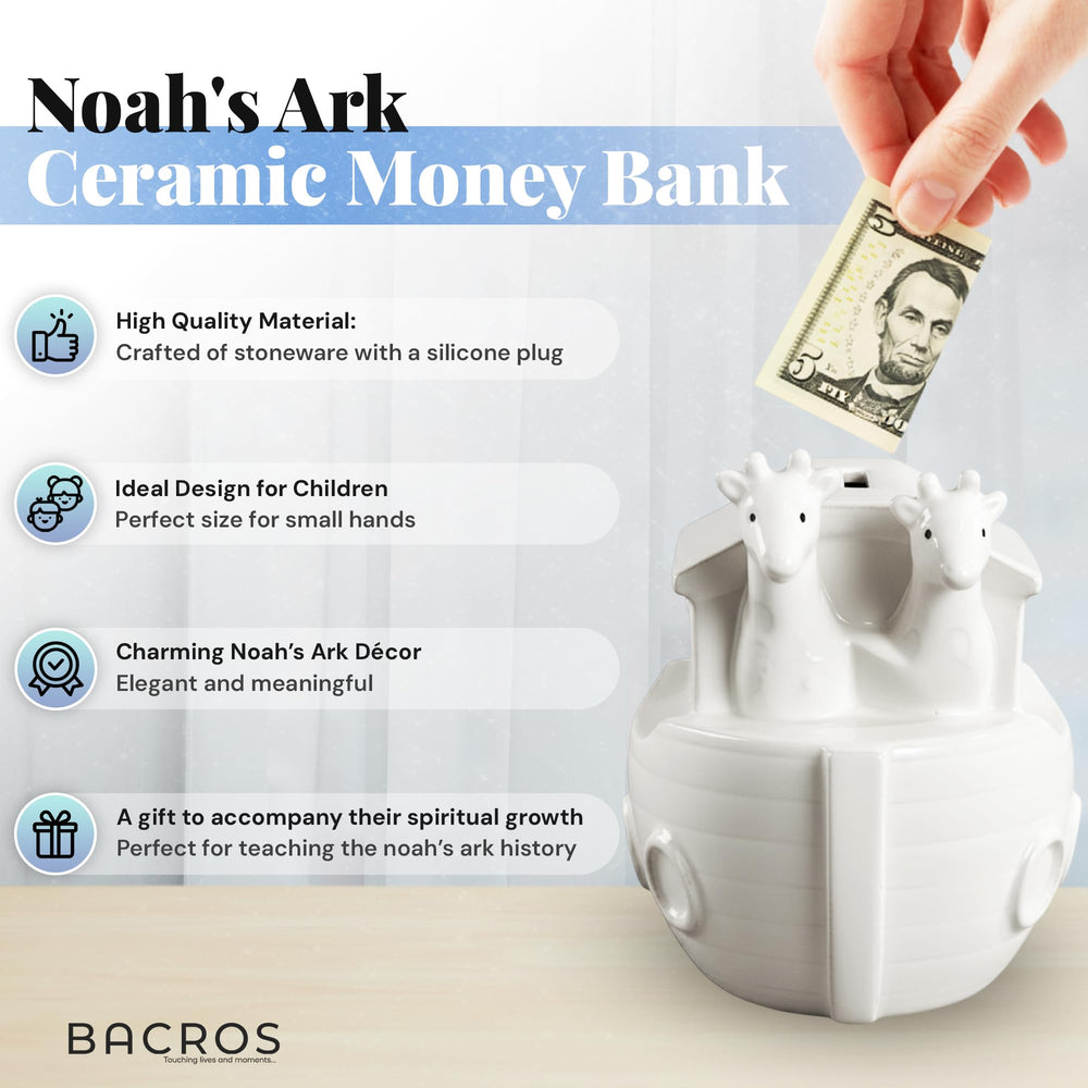 BACROS Noah’s Ark Bank baptism-theme design supports faith milestones and family storytelling.