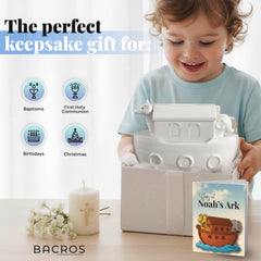 BACROS Noah’s Ark Bank gift-ready packaging for christening or baby gift.