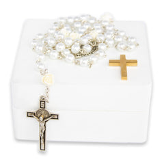 BACROS pearl-rosary beads ideal for baptisms and cherished keepsakes.