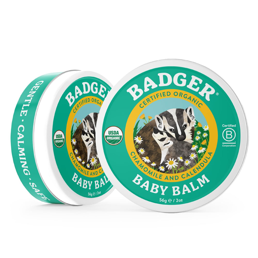 Badger Baby Balm cradle cap treatment on baby's scalp
