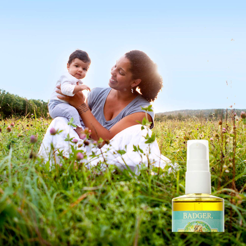 Badger baby oil sustainable packaging promotes eco-friendly baby care.