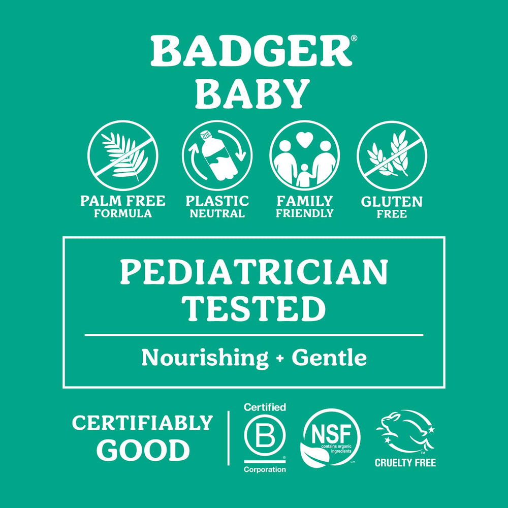 Badger lavender-scented baby wash promotes calm during bath time.