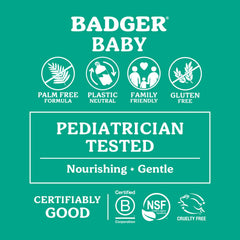 Badger lavender-scented baby wash promotes calm during bath time.