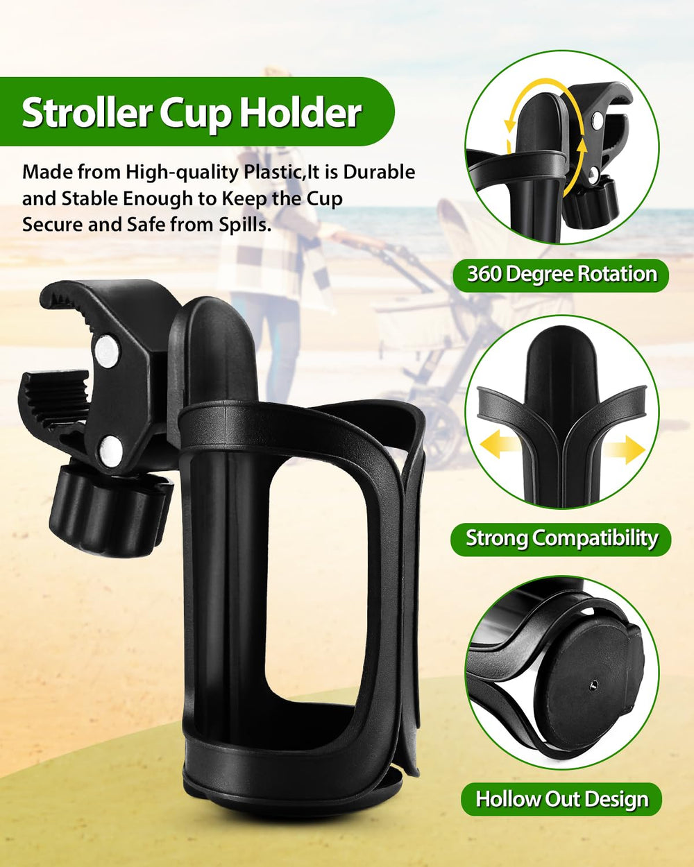 Badiano rotating drink holder demonstrates 360-degree adaptability for different beverages.