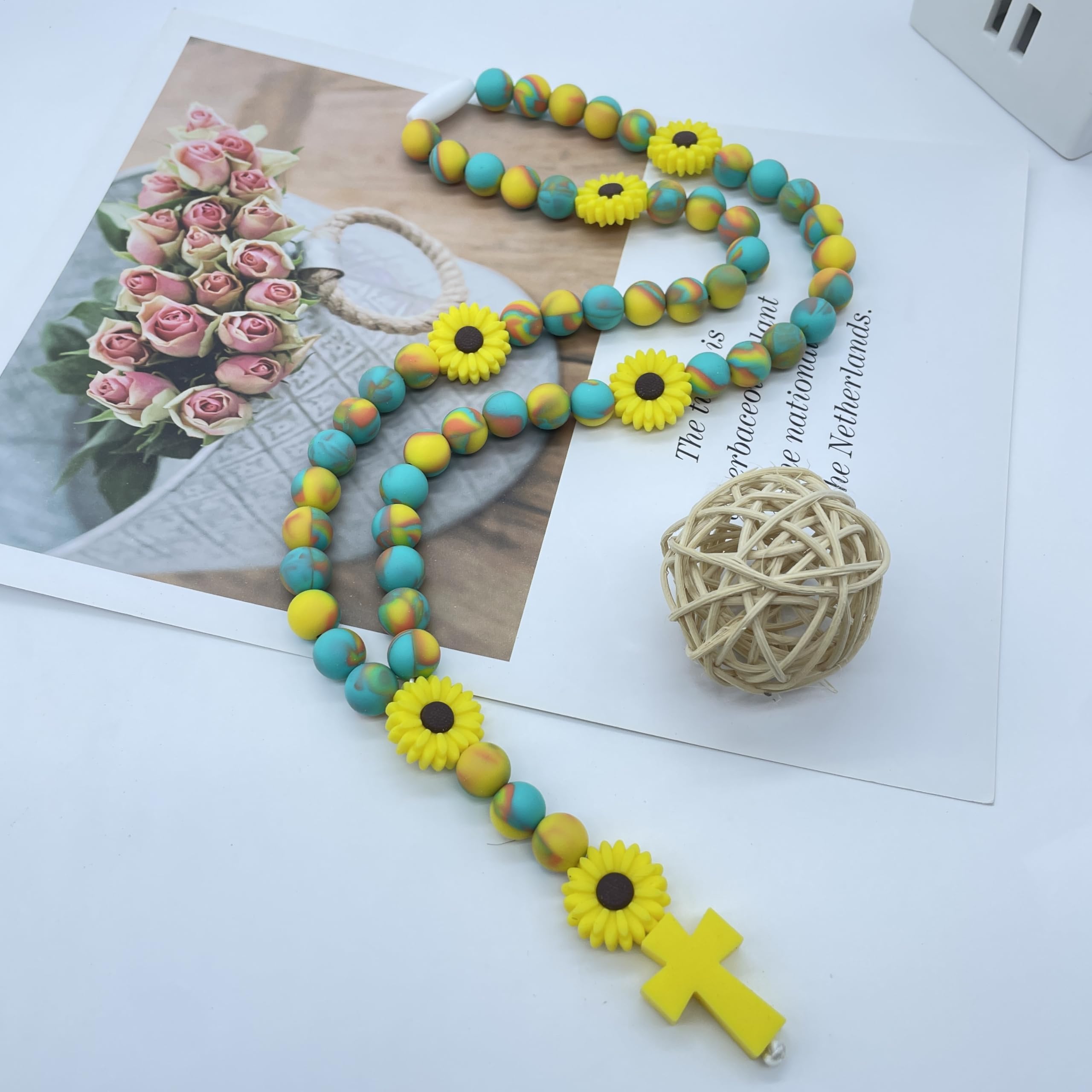 BAEAIEOU green-yellow gradient beads show soft, kid-friendly design for baptism keepsakes.