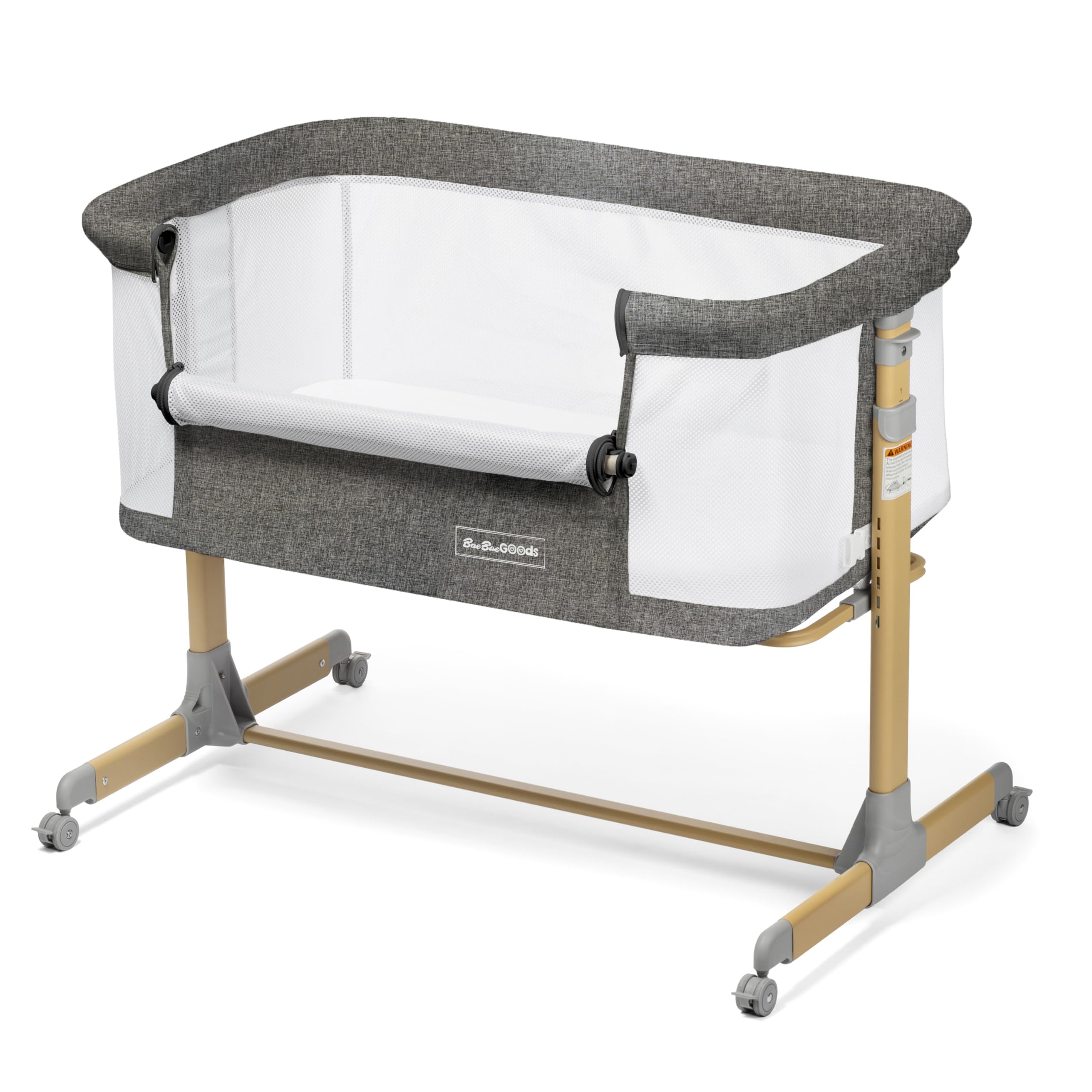 BaeBae Goods bassinet breathable mesh offers airy sleep and visibility.