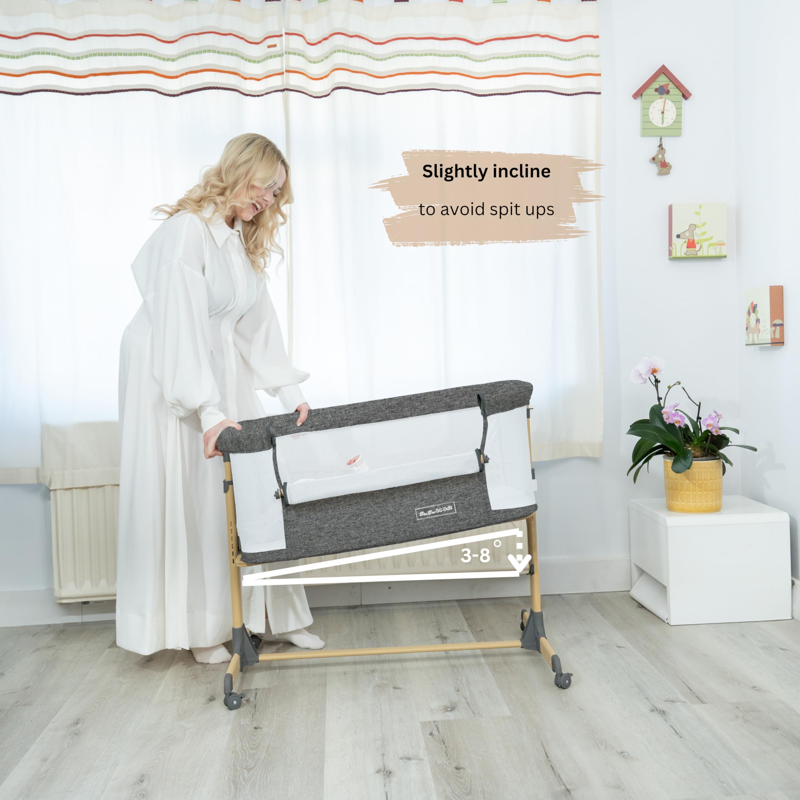 BaeBae Goods bassinet folds for easy travel and compact storage.