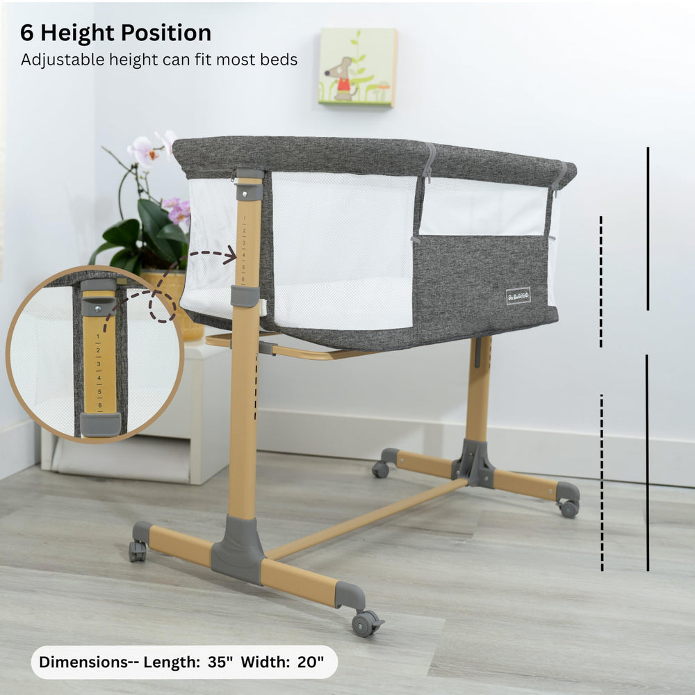 BaeBae Goods bassinet storage basket keeps essentials within arm's reach.